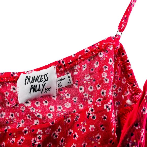 PRINCESS POLLY Red White Floral Spaghetti Strap Crop Top Size 8 - Picture 6 of 9